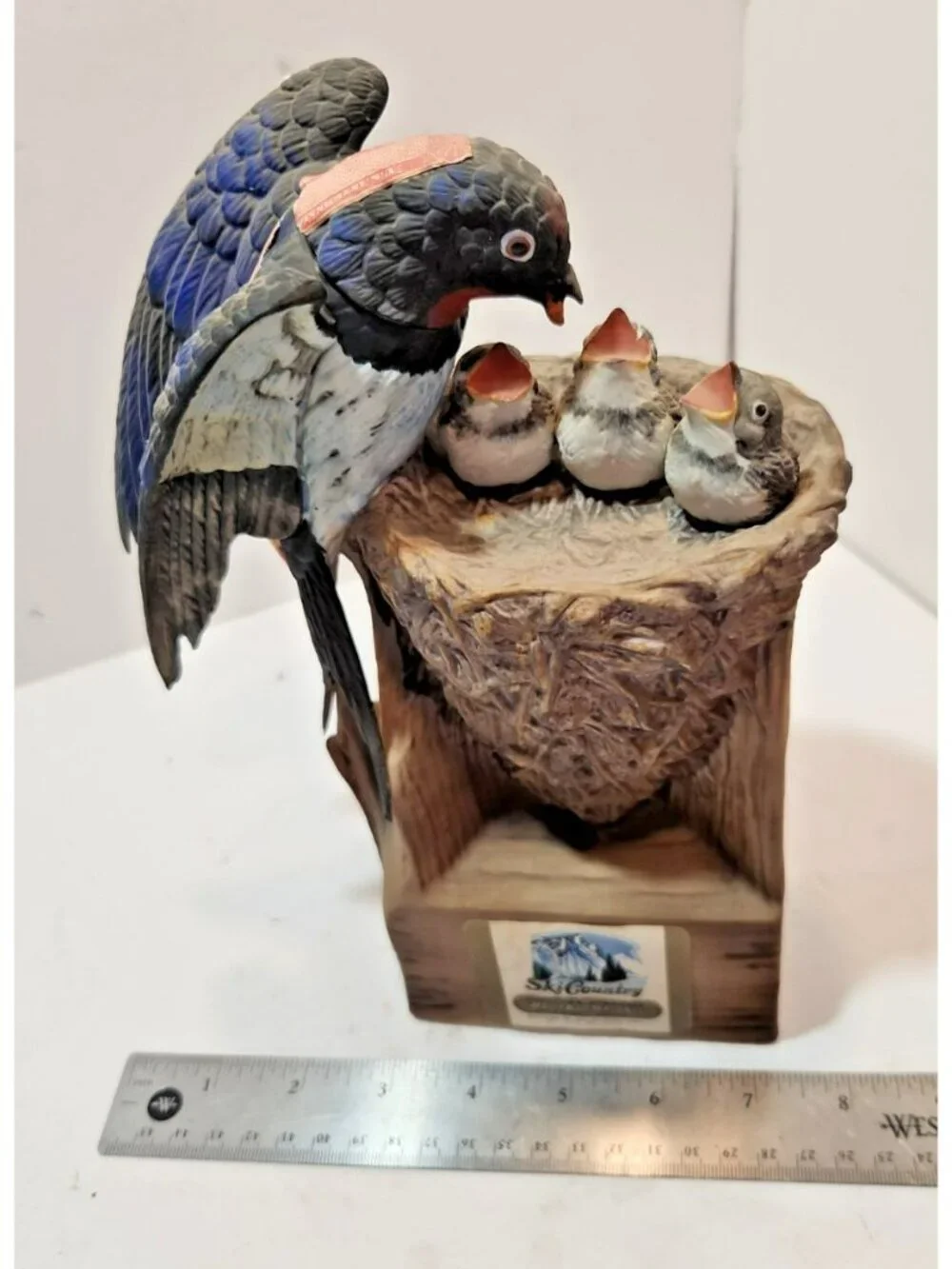 Vtg 1977 Ski Country Barn Swallow With Baby Birds Shaped Ceramic Decanter Empty
